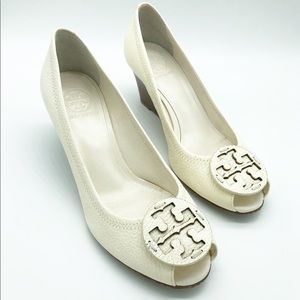 Tory Burch Ivory White Leather Wedges Sally 9.5